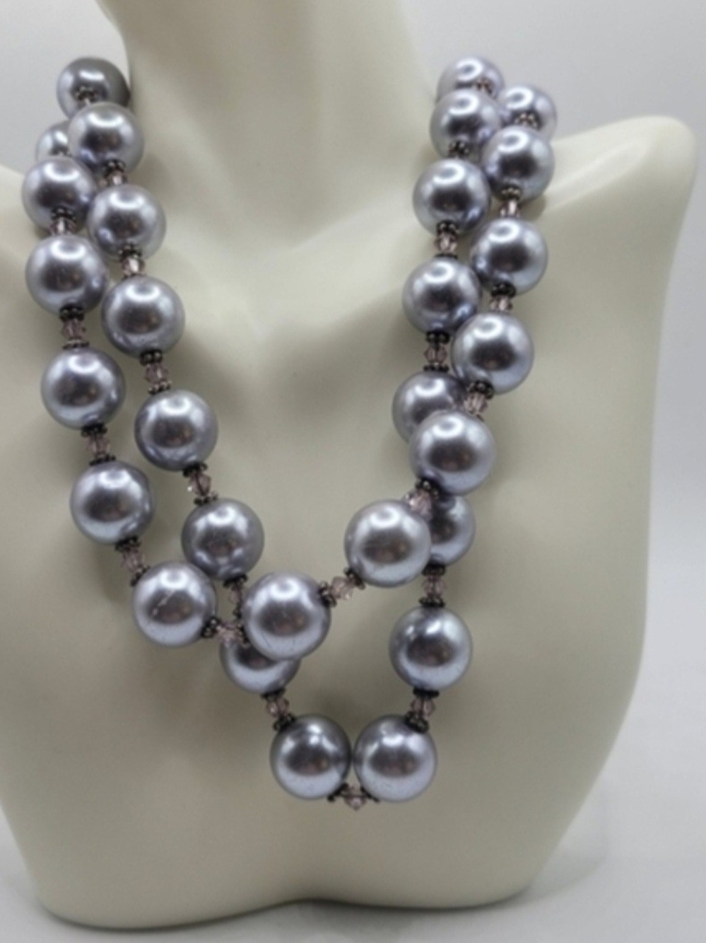 Vintage Dusty Purple Faux Pearl Opera Necklace